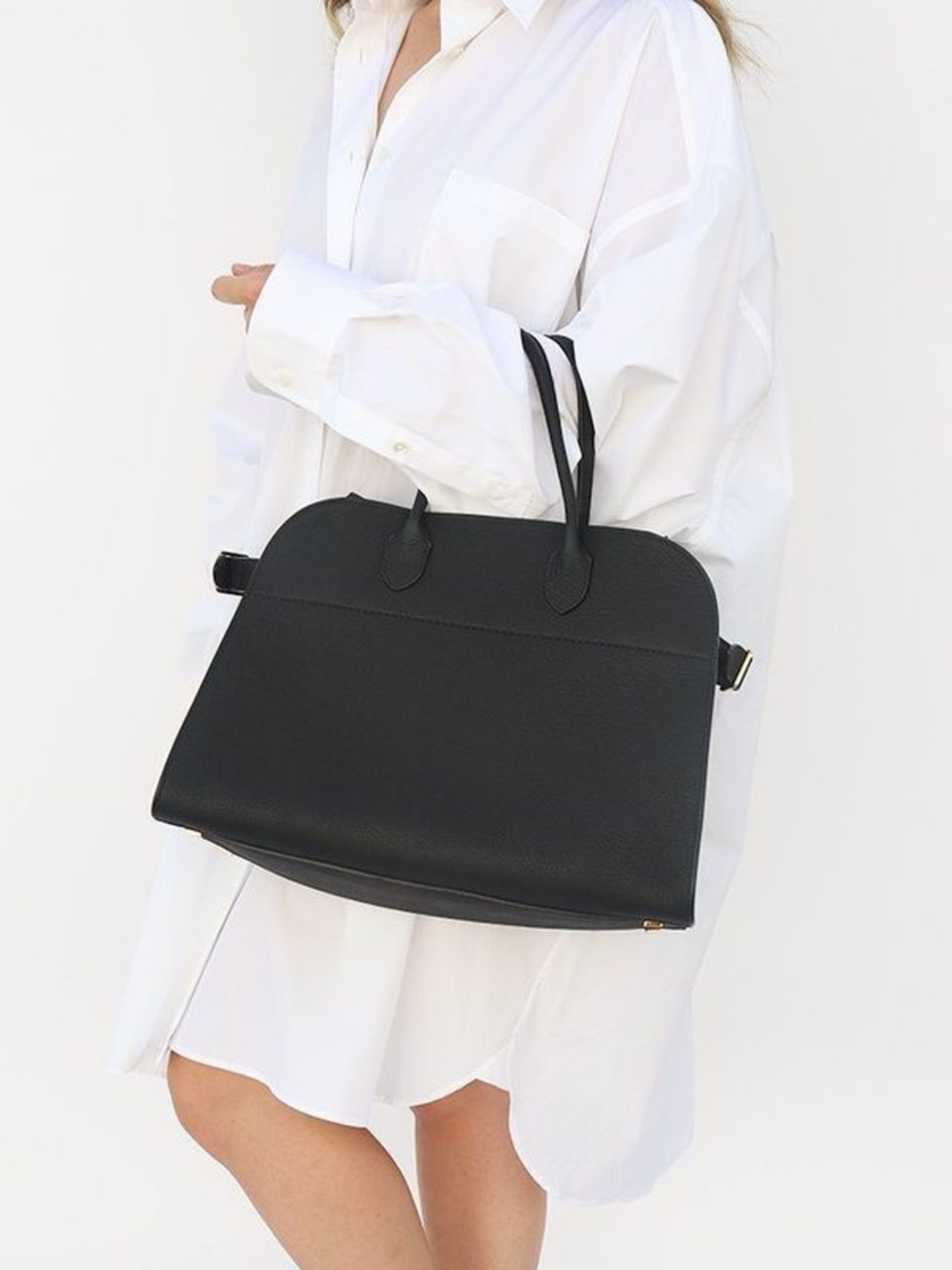 Margaux 15 Smooth Black Leather Top Handle Satchel Handbag Tote - Picture 14 of 15
